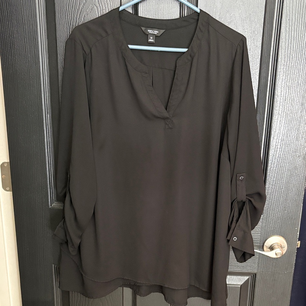 Simply Vera Vera Wang Black Blouse with Rolled Sleeves